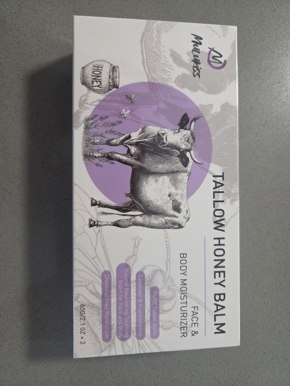 Tallow Honey Balm Face & Body Moisturizer - Purple/White